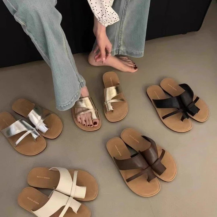 直播爆款2025夏季新款时尚韩版套趾外穿平底凉拖鞋女鞋潮