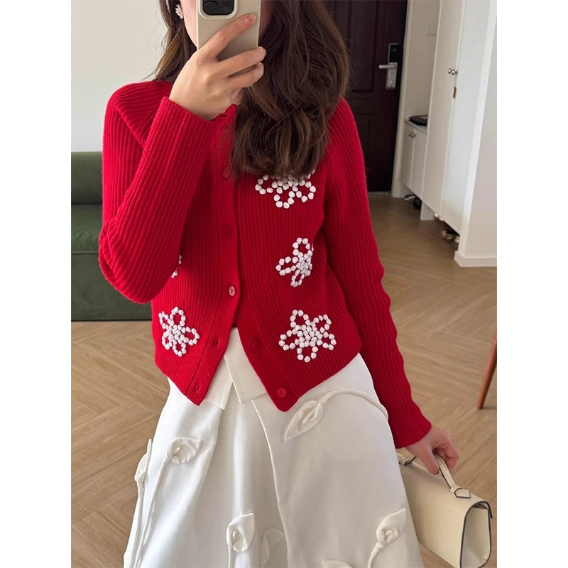 小香风钉珠针织毛衣女2025新款秋冬慵懒超好看高级感半身裙两件套