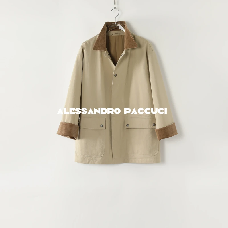 AP洛哥53047WT【腔调】长绒棉翻领撞色拼接时尚休闲百搭外套 春秋