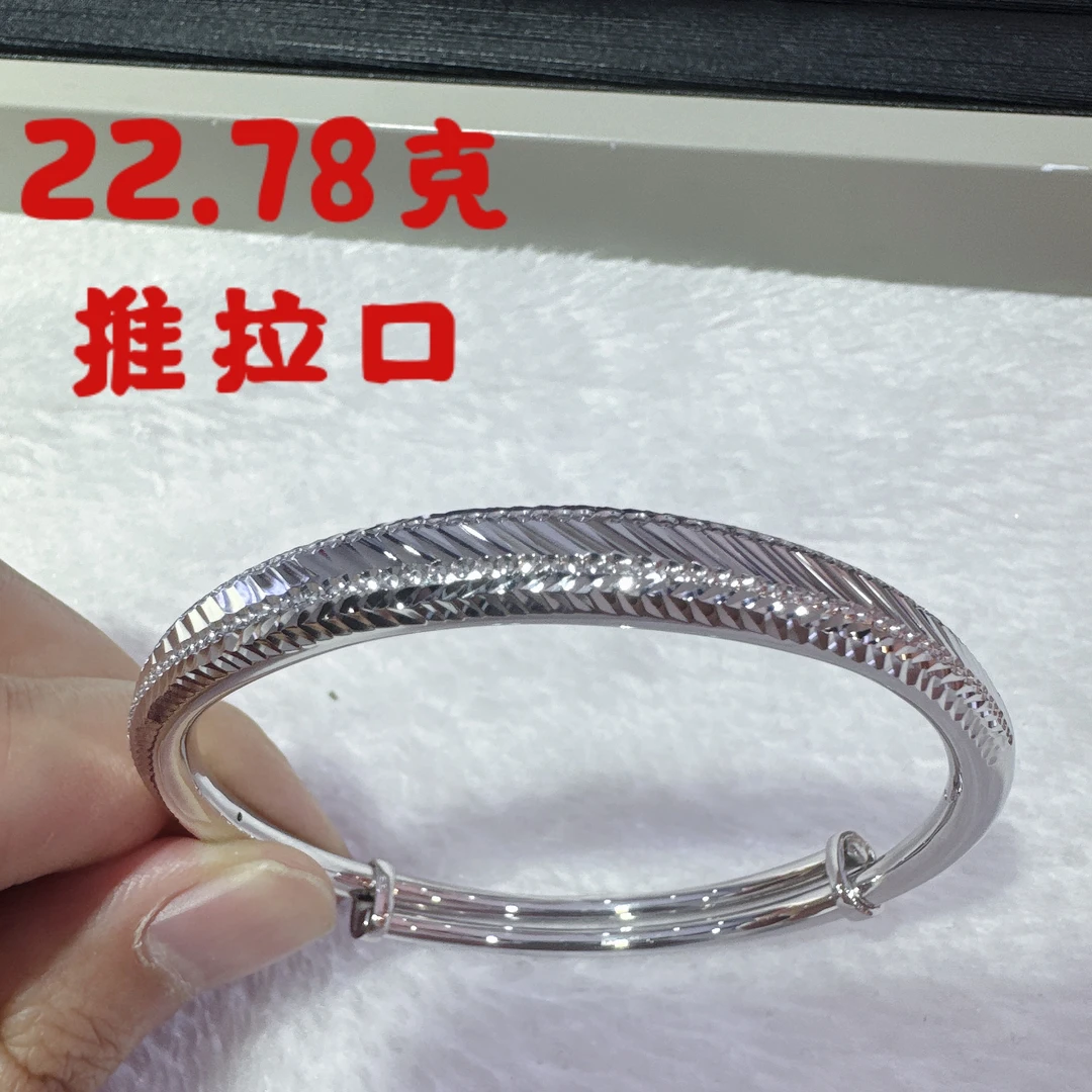 铂金Pt950-斜纹车花手镯推拉口编织复古