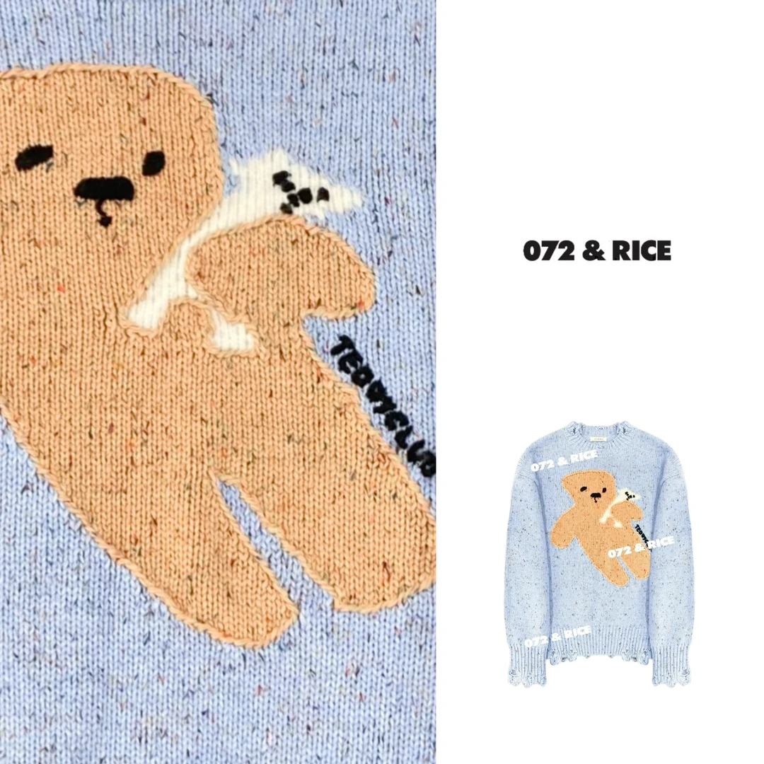 072 & RICE【暖心小熊】秋季休闲百搭圆领长袖针织衫 32LE065