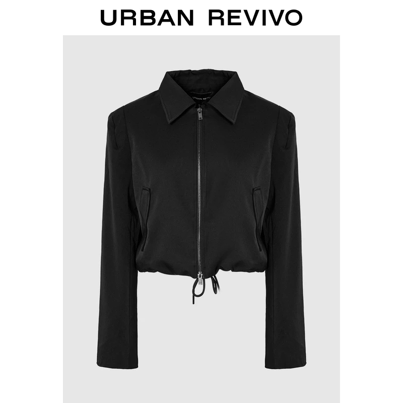 UR2025秋季新款女休闲翻领双拉链抽绳短款宽松外套UWJ150042