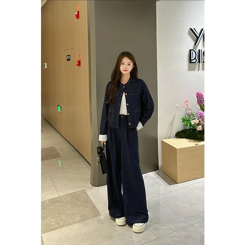 2025年春秋夏季新款宽松牛仔外套配休闲裤两件套女韩版时尚套装潮