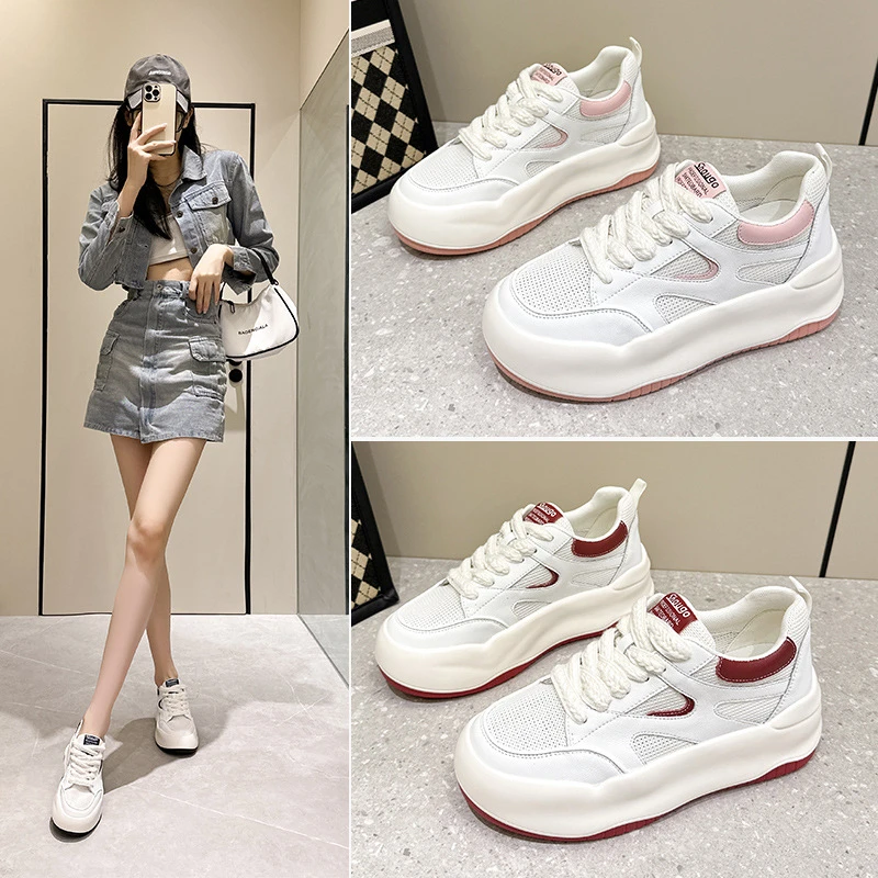 2025秋季新款时尚小白鞋女运动鞋网红休闲女鞋百搭透气厚底老爹鞋