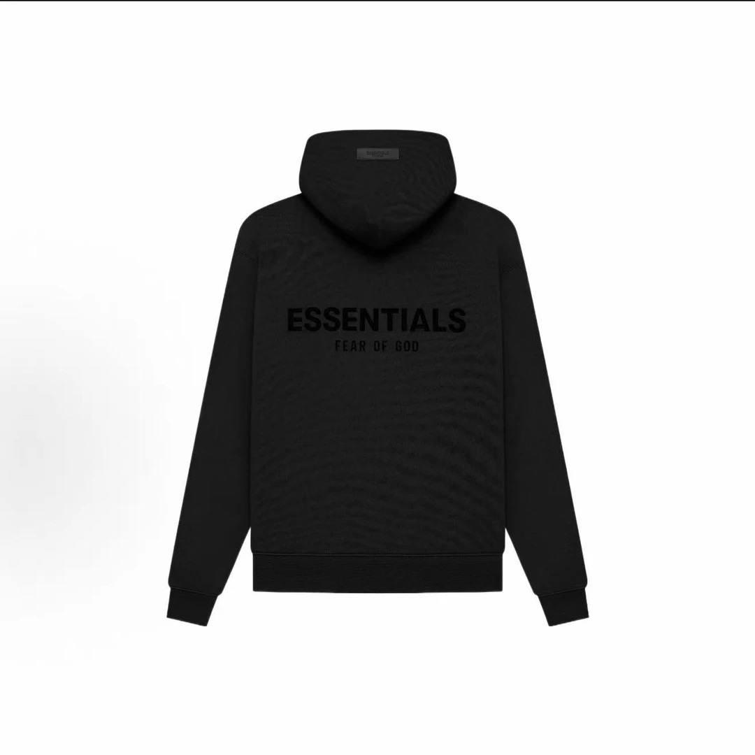 ESS 黑色植绒字母印花连帽卫衣