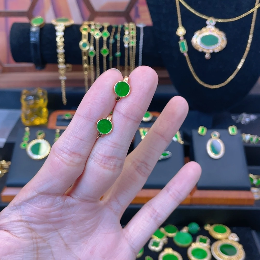 翡翠银S925镀金镶嵌耳饰耳包