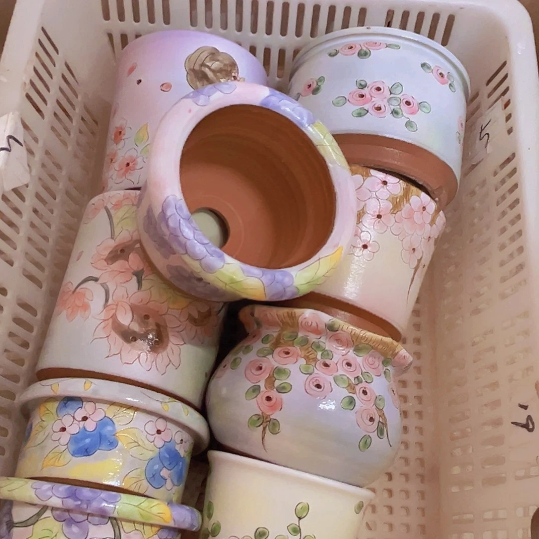 罐多肉植物粗陶手绘花盆景德镇