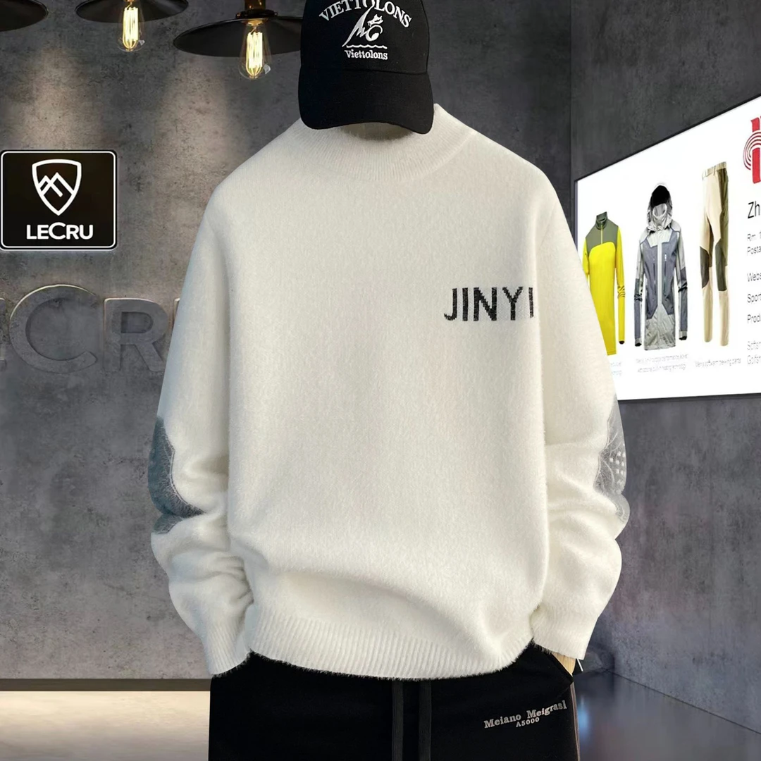 针织半高领毛衣针织衫韩版加绒秋冬冬季圆领时尚潮流宽松加厚