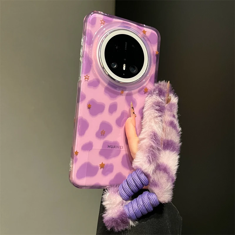 适用华为mate70pro+手机壳p70韩风ins紫色豹纹棕星星mate60女款