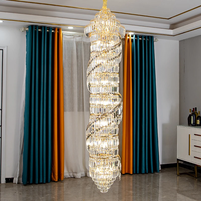 后现代复式楼大吊灯设计师大气别墅挑高客厅大厅楼中楼水晶长吊灯