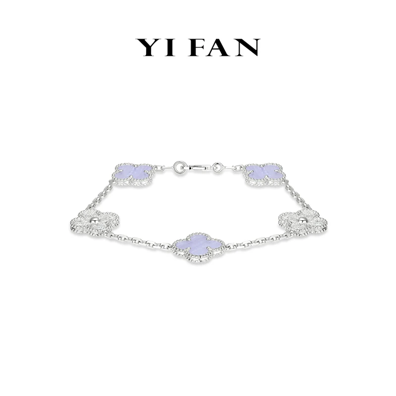 925银合成锆石手链 4916-紫色四瓣花百搭手链