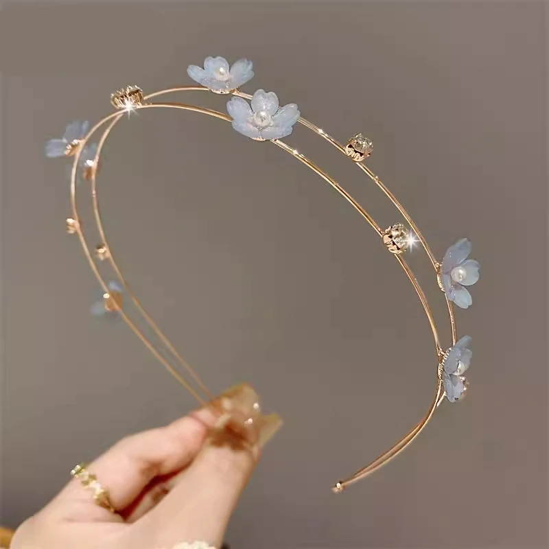 法式简约气质发箍边发卡温柔多巴胺头箍双层细花朵亚克力闪复古
