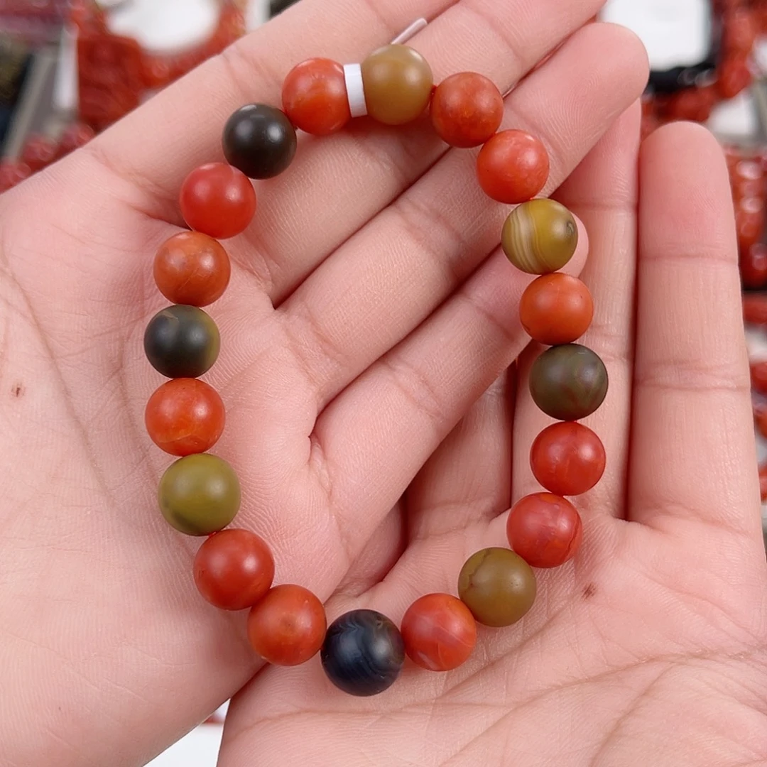 南红玛瑙未镶嵌巧家哑光包浆圆珠单圈9mm