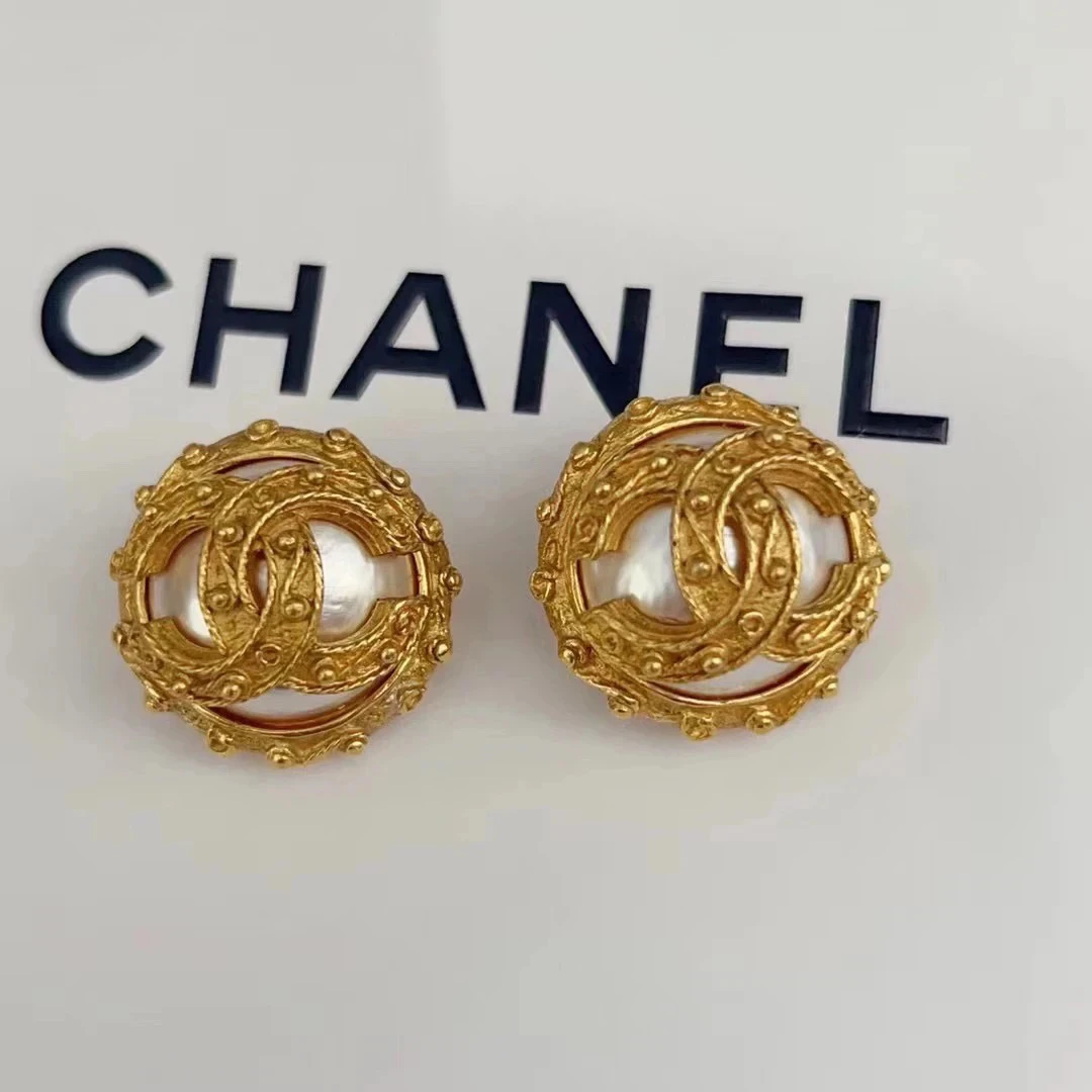 95新 Chanel/香奈儿 Chanel vintage香奈儿中古葡萄藤珍珠耳夹
