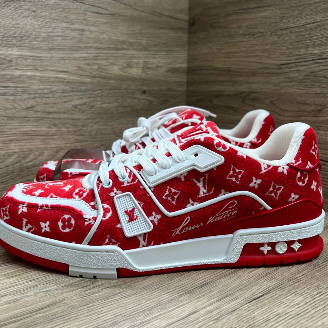 未使用 LouisVuitton/路易威登 Trainer 红植绒满印板鞋