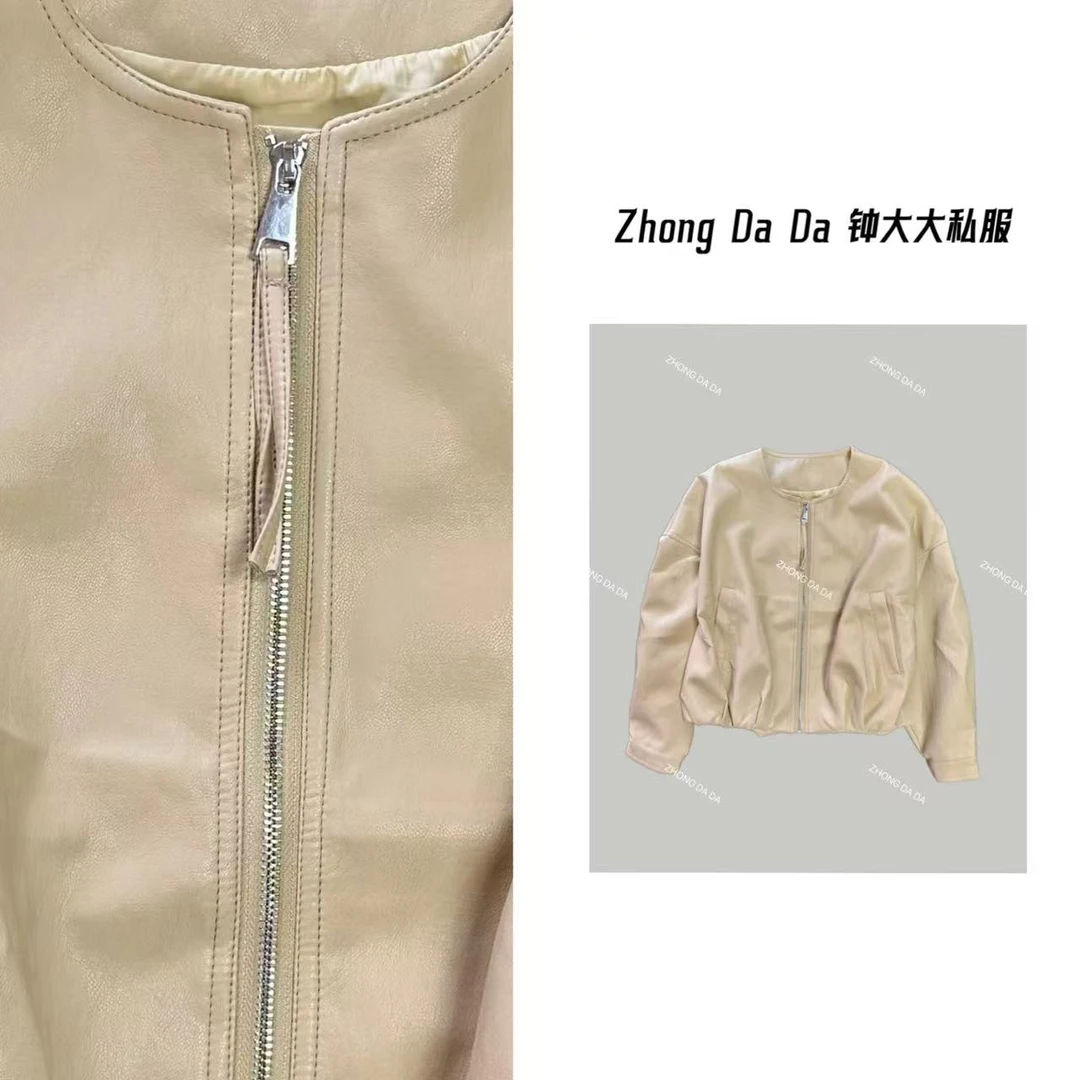 ZHONG大大【知屿】时尚圆领韩版短款皮衣外套百搭春款11785