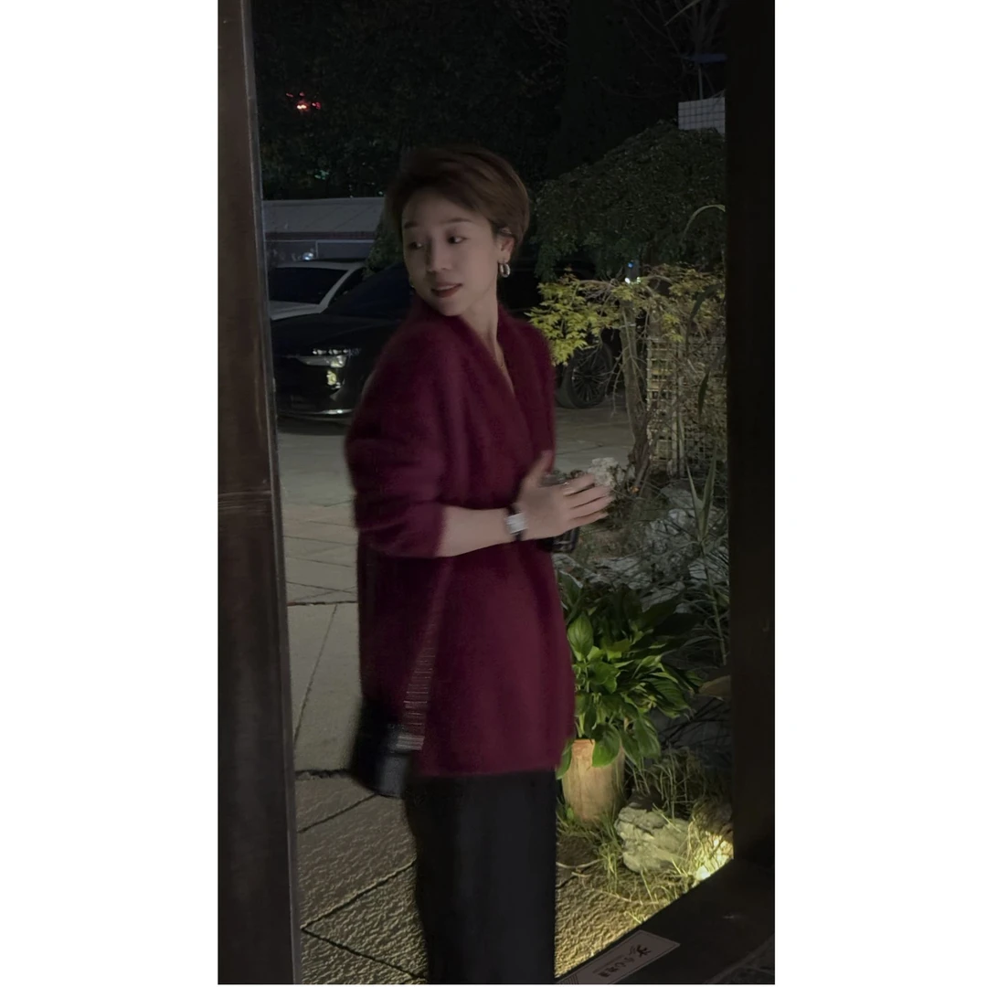 【冬日白月光】高克重90狐狸绒奢华绵密火龙果针织开衫外套25421001