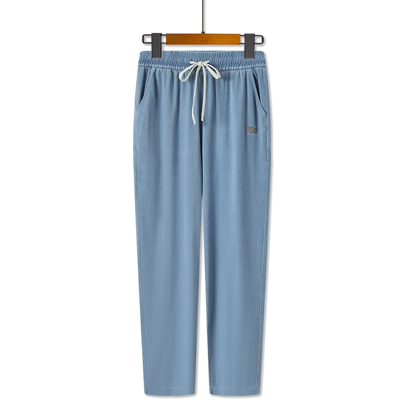 牛仔裤夏季薄款冰丝妈妈裤子小个子中老年女裤直筒显瘦九分裤