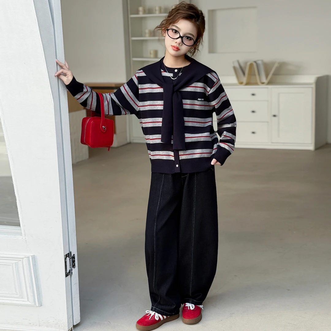 女童秋装网红洋气套装2025年款衣服儿童春秋款中大童开衫两件套潮