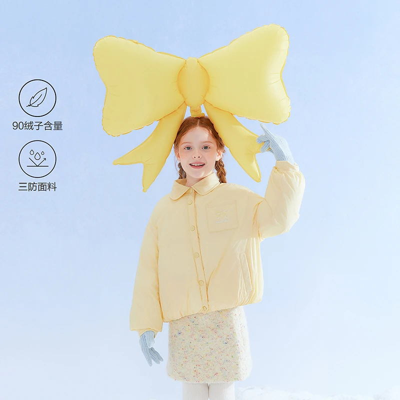 笛莎童装女童轻羽绒25年秋冬儿童可爱花苞浅黄小翻领轻薄羽绒外套