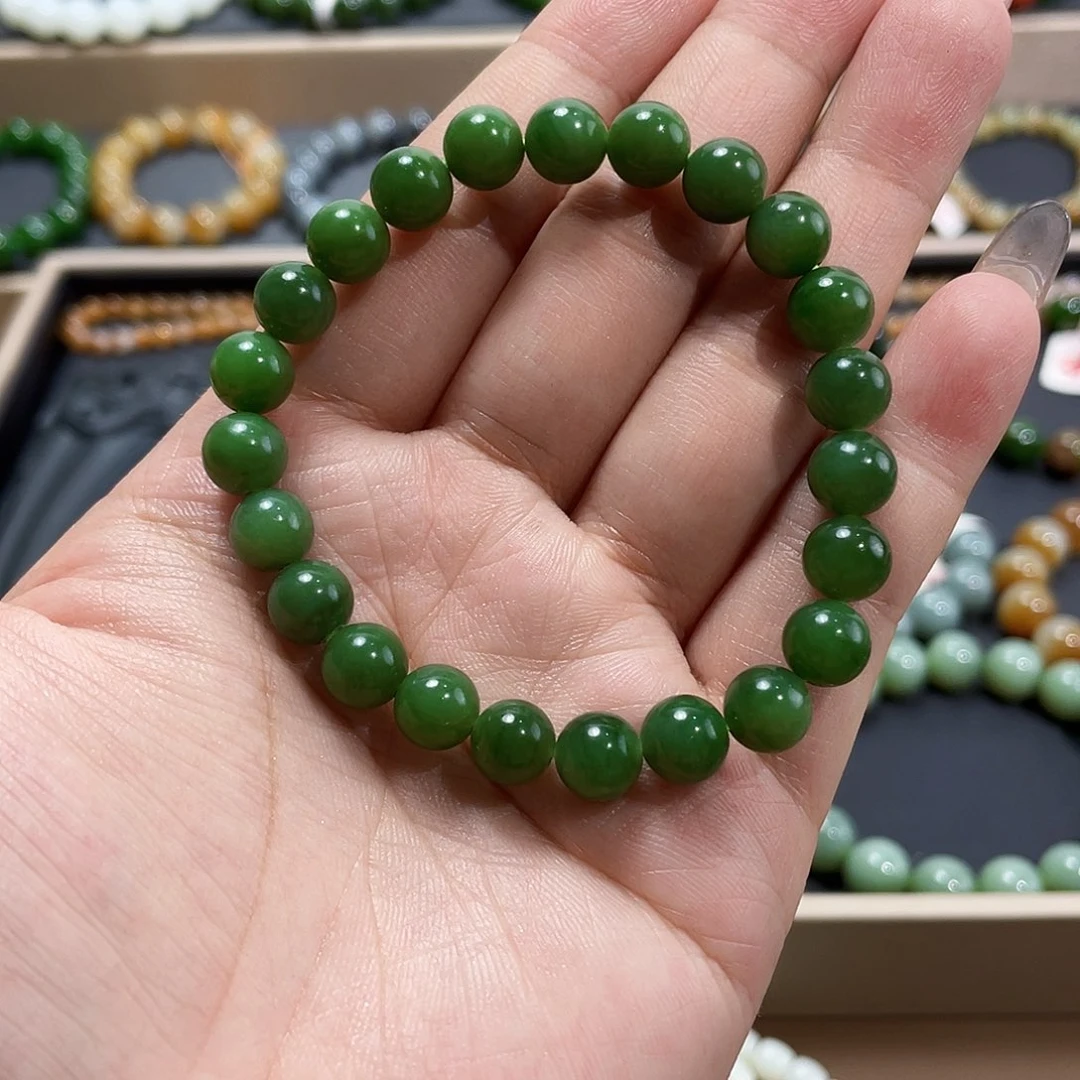 手链未镶嵌和田玉（碧玉）8 俄老料粉绿特细