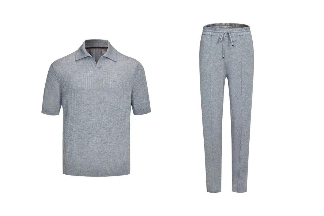 ApexZe私服【蚕丝羊毛三醋酸】老钱夏季休闲透气海鸥领短袖长裤套装