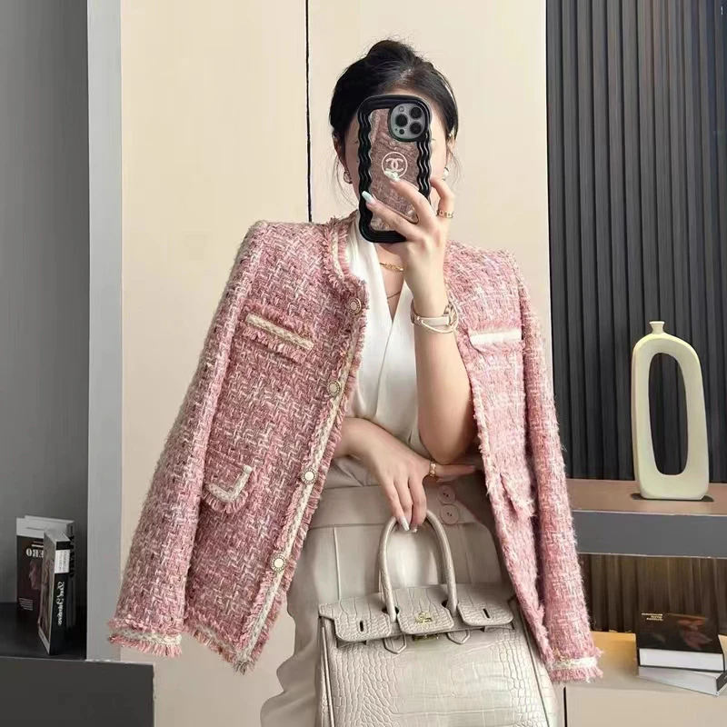 门店7&59！篙笈感，显贵羊毛粗花呢混纺小香风百搭呢外套女 L70299