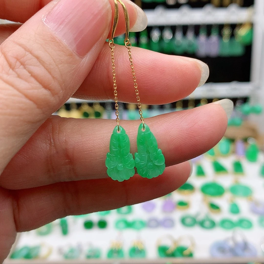 翡翠耳饰18K金镶嵌的