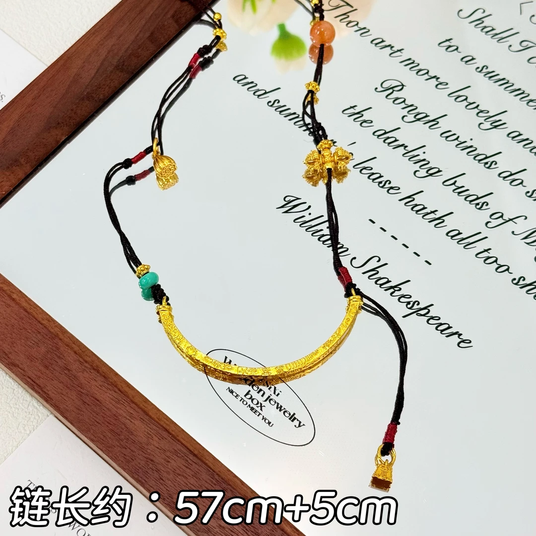 铜合金棉绳项链 XL-177某书爆款吉言弯管微笑编绳中式项链