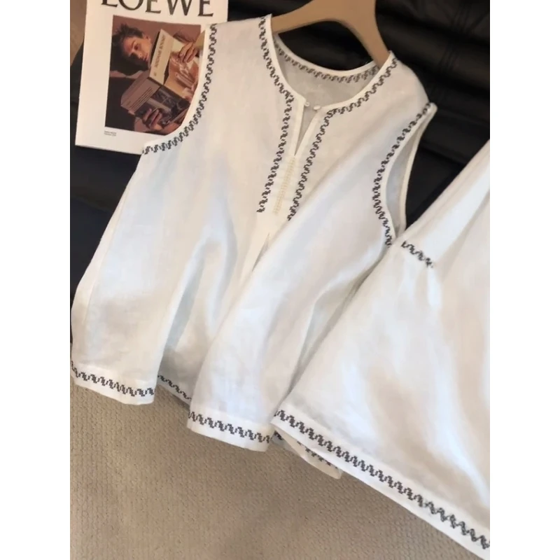 【韩系设计感】撞色刺绣百搭夏高级气质百搭休闲背心短裤两件套