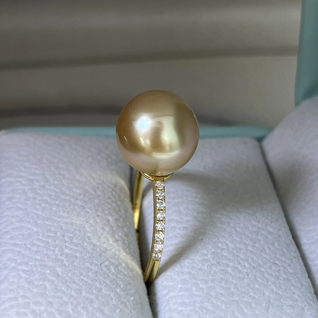 天然海水南洋金珠戒指11-12mm简约时尚