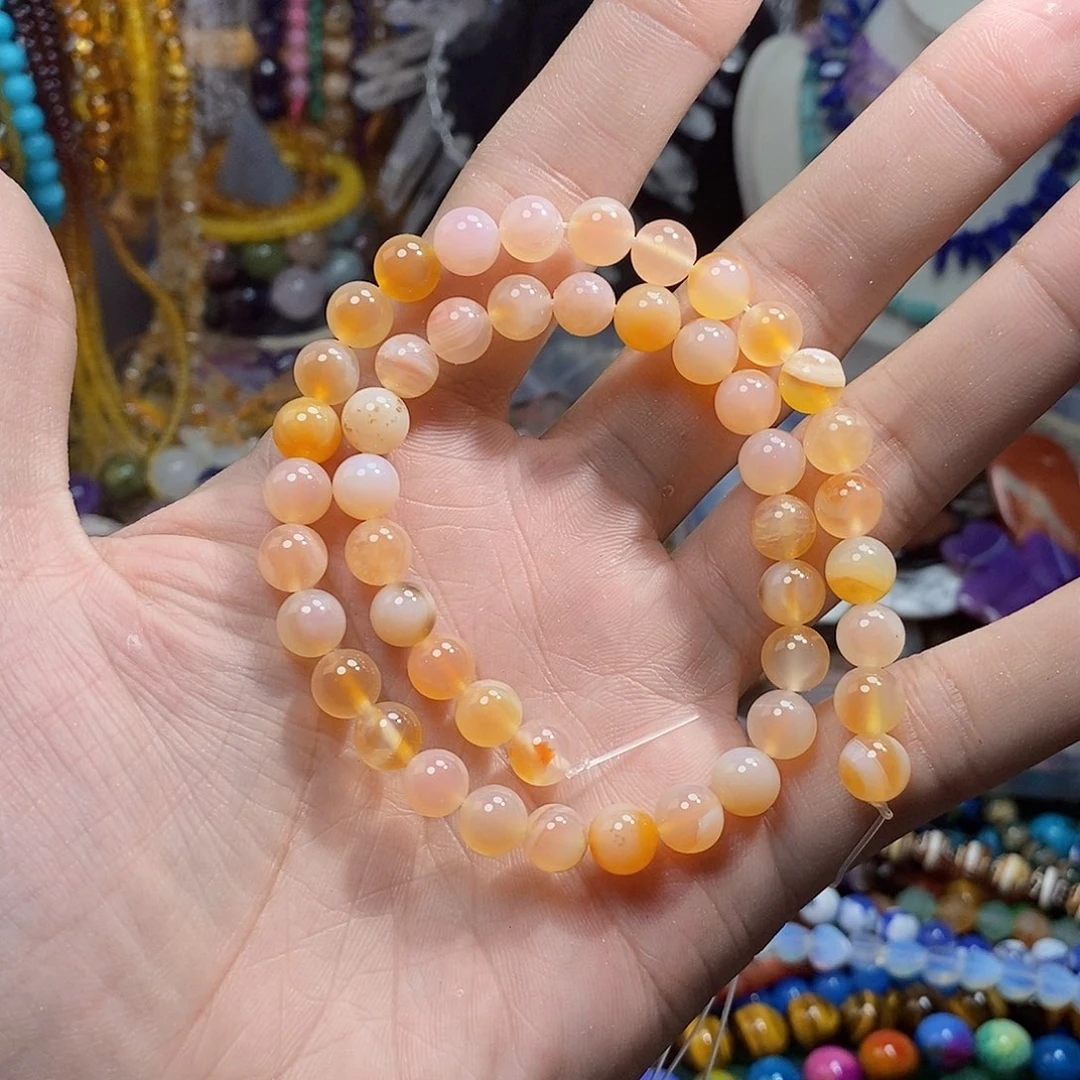 石英质玉未镶嵌,粉糖心玛瑙8mm,