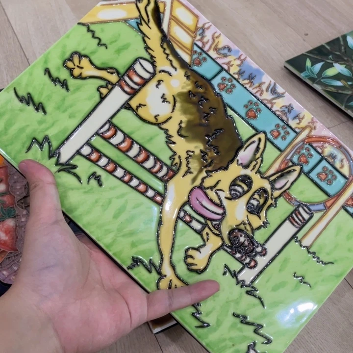 陶瓷瓷版画狗狗手工
