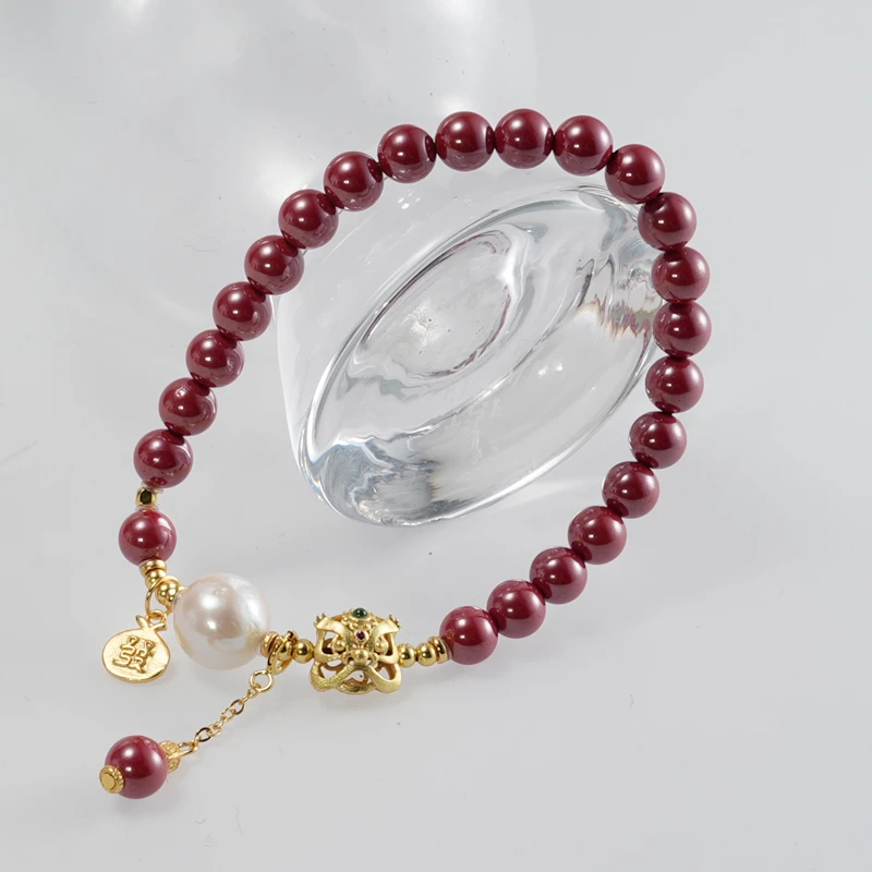 含辰砂工艺品【鸿运玲珑】帝王砂0.6巴洛克珍珠单圈手串