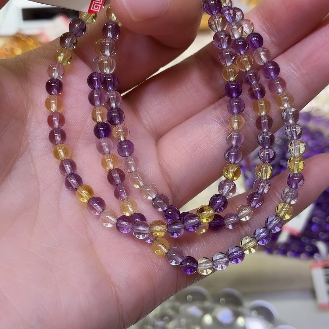 玉紫黄手串3圈卡4mm