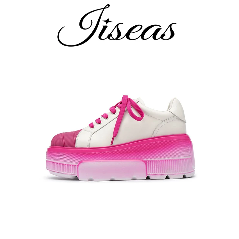 JISEAS 2025春季新款真皮松糕板鞋增高休闲百搭运动老爹鞋15A3004