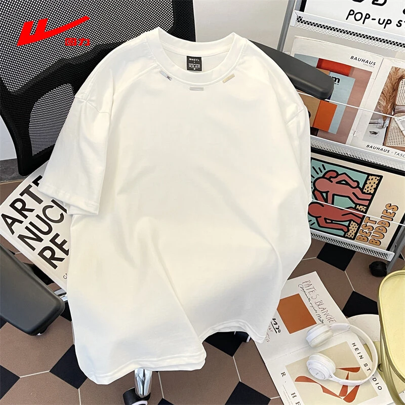 回力美式重磅短袖t恤男士夏季新款宽松半截袖体恤白色打底衫上衣