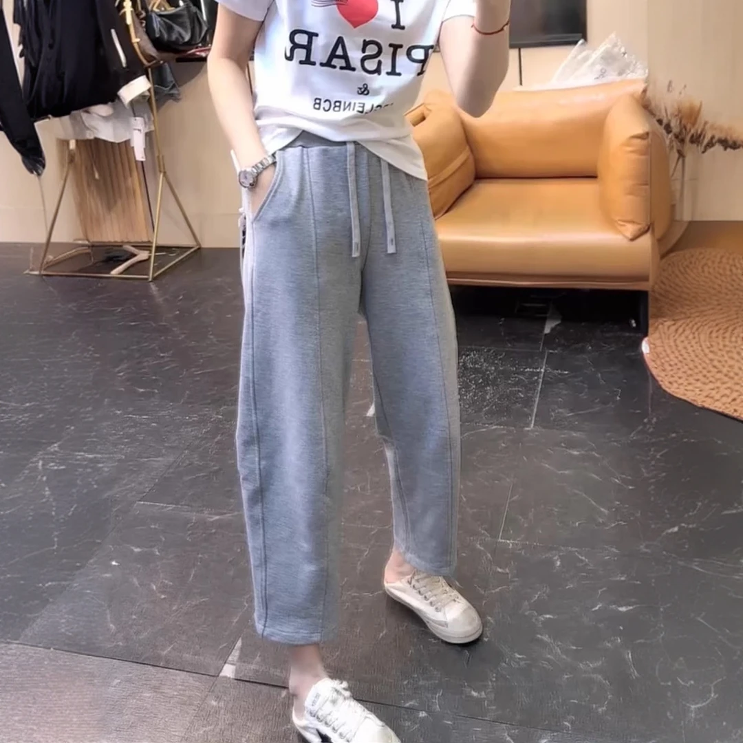 大码九分休闲裤子女2025年春季新款高腰弹力梨形身材微胖穿搭卫裤