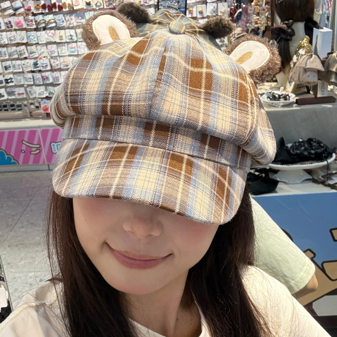 2025年新款帽子女复古格纹八角帽春秋显脸小贝雷帽气质百搭鸭舌帽