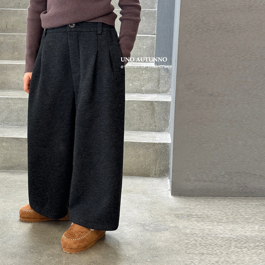 「UNO AUTUNNO」【墨色流影】网红人字纹女中大童冬季直筒长裤GD2414
