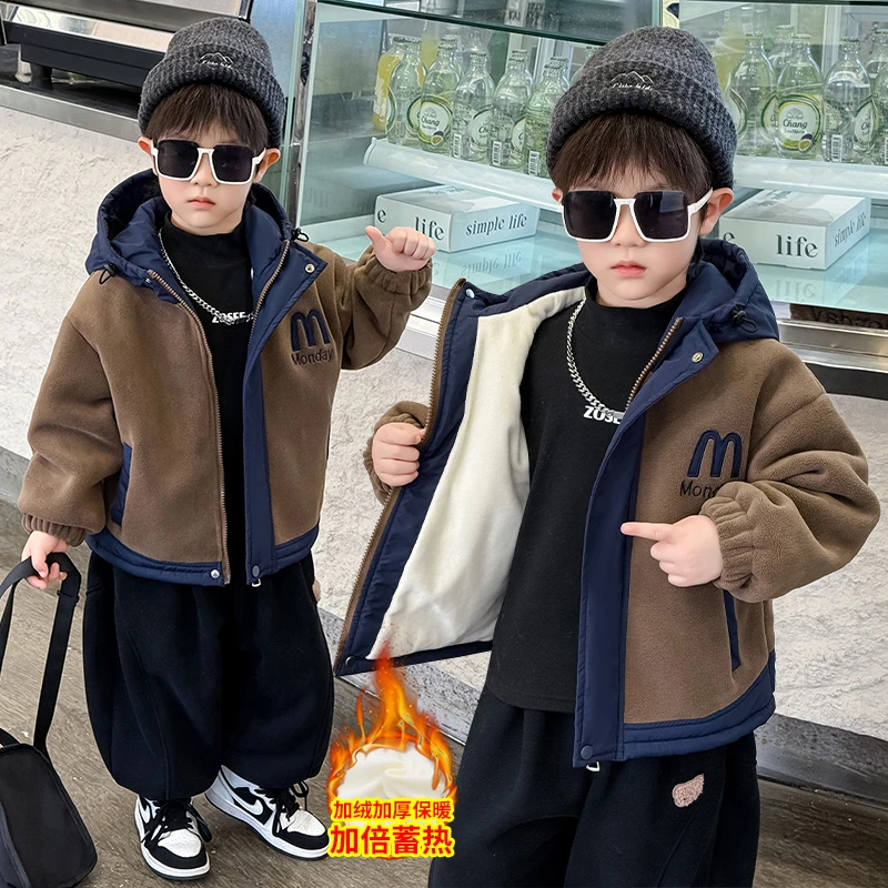 男童加绒外套秋冬装2025新款儿童摇粒绒上衣冬季洋气加厚夹棉棉衣