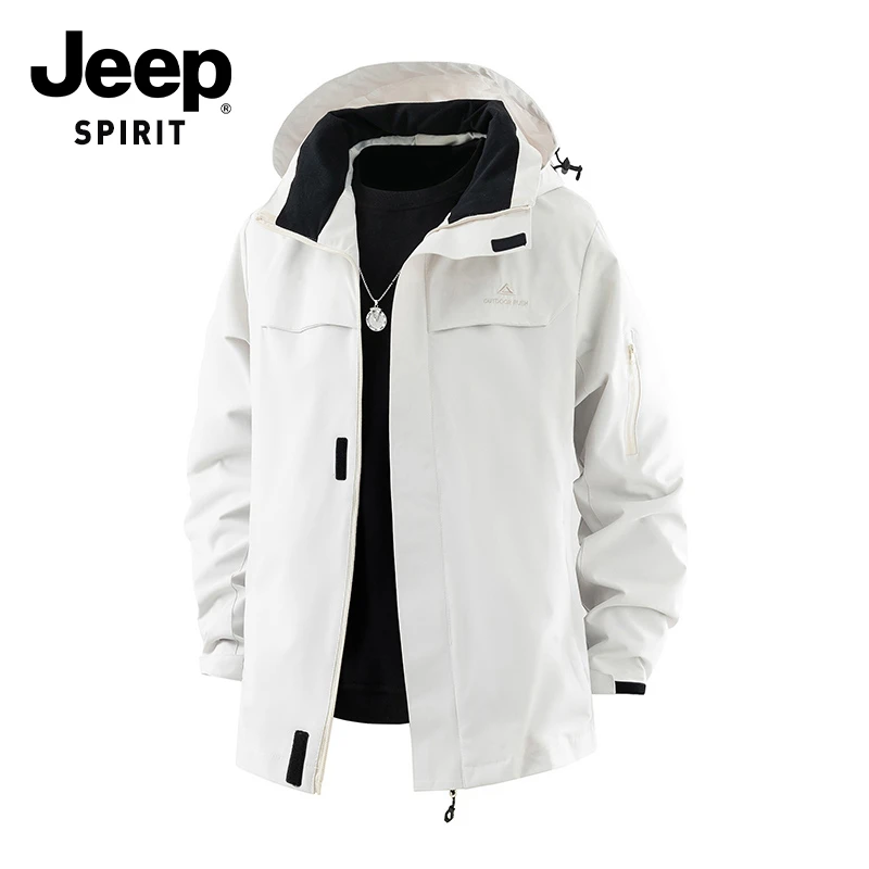 JEEPSPIRIT吉普户外运动连帽外衣男士秋季防风登山服百搭宽松夹克