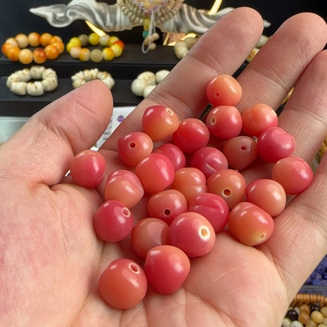 手串菩提根/象牙果微瑕卡12粉色桃子25颗
