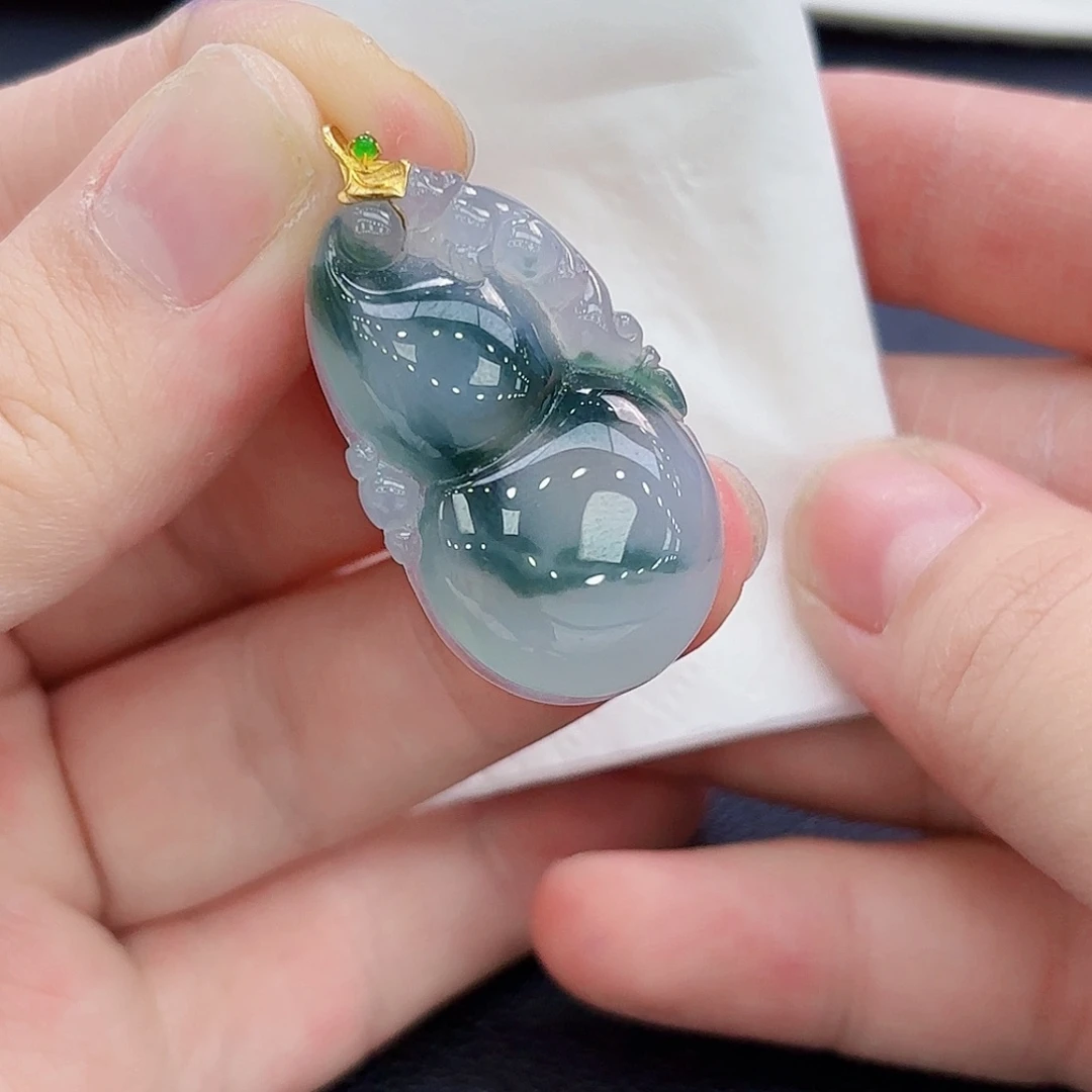 翡翠18K金镶嵌颈饰精品•葫芦吊坠