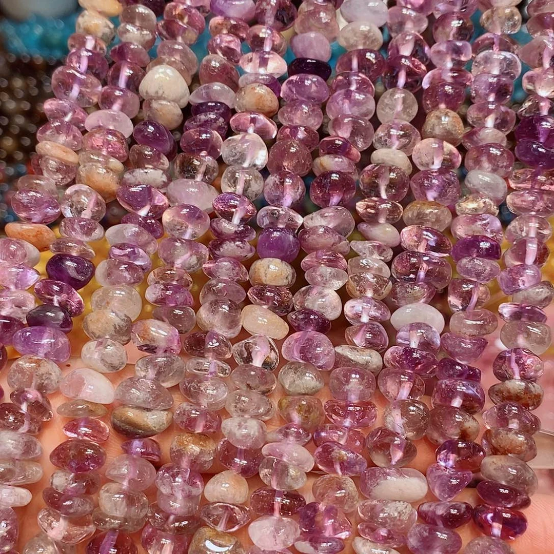 玛瑙/玉髓散珠天然紫幽灵水晶中孔一条