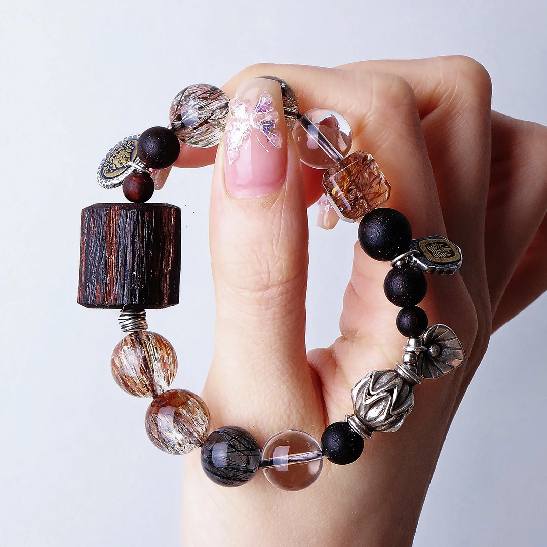 925银手链 大头姐 S10466 扎基拉姆黄财财爱心叶子白水彩珠手链