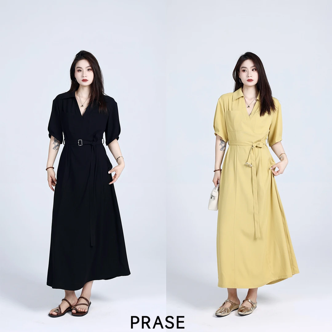 PRASE·噜【午逅】微胖轻奢设计款夏时尚气质百搭衬衫连衣裙PR503S45