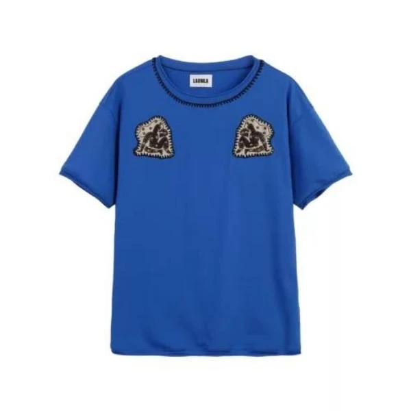 【茉舍】LAOWLA 刺绣细节T恤 LLA25S048BL-1080蓝色