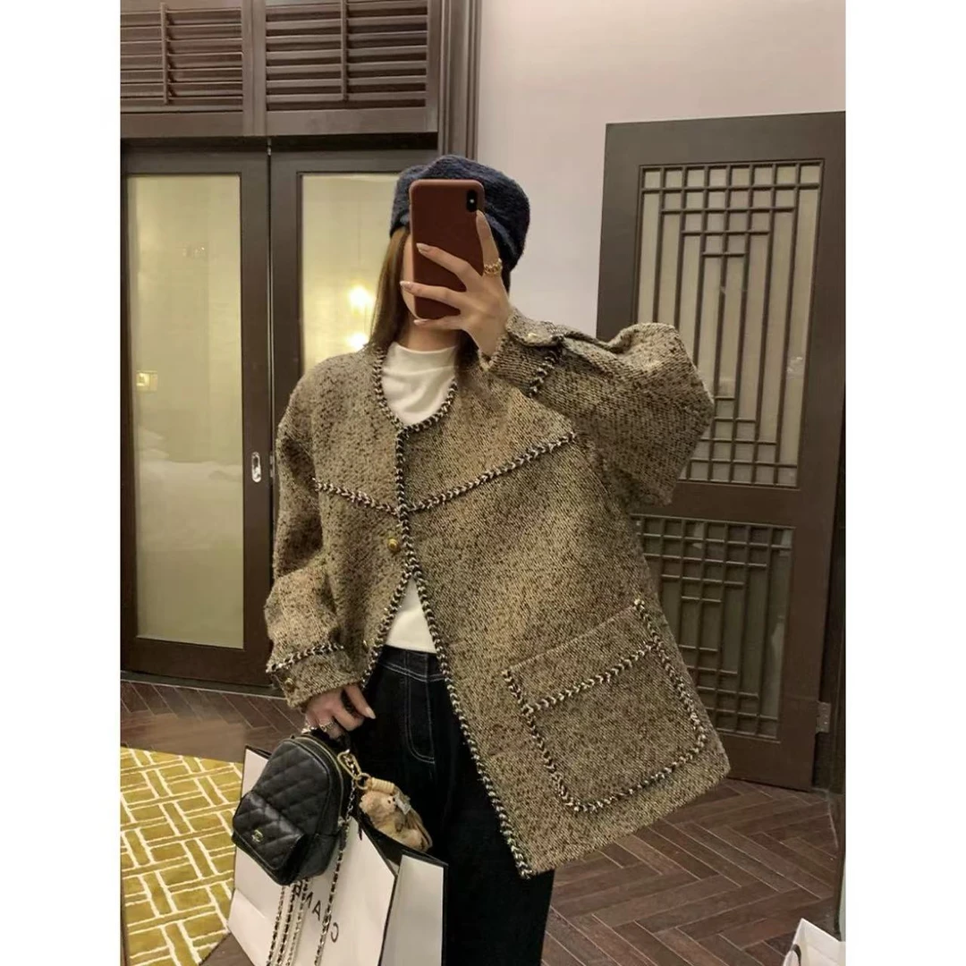 【现货秒发-NAZ微胖定制】羊毛编制小香复古设计感外套