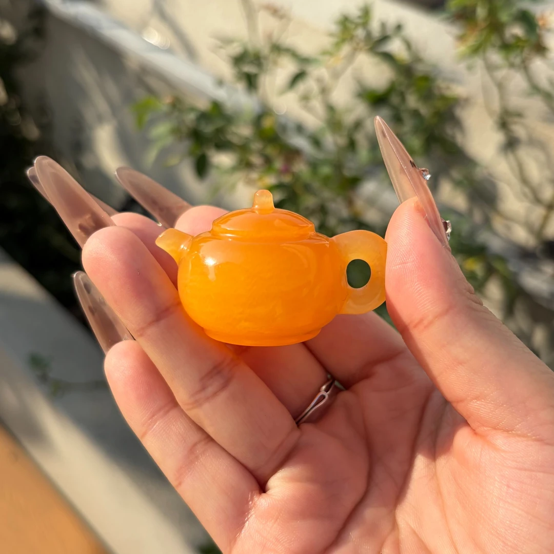 金田黄天然石茶壶手把件